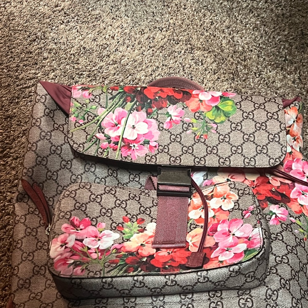 Gucci Pink and Brown Floral Backpack